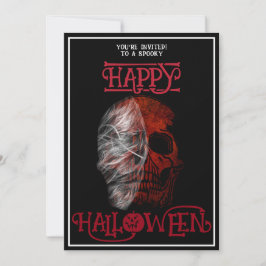 Happy Halloween Red Skull Schwarz-weiß Einladung