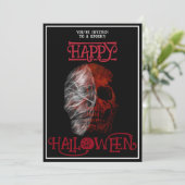 Happy Halloween Red Skull Schwarz-weiß Einladung (Stehend Vorderseite)