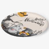 Happy Halloween Retro Gnomes im Friedhof Pappteller (Schrägansicht)