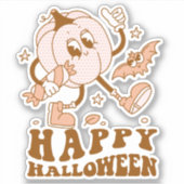 Happy Halloween| Retro Polka Dot Pumpkin Aufkleber (Vorderseite)