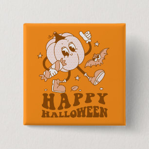 Happy Halloween  Retro Polka Dot Pumpkin Button