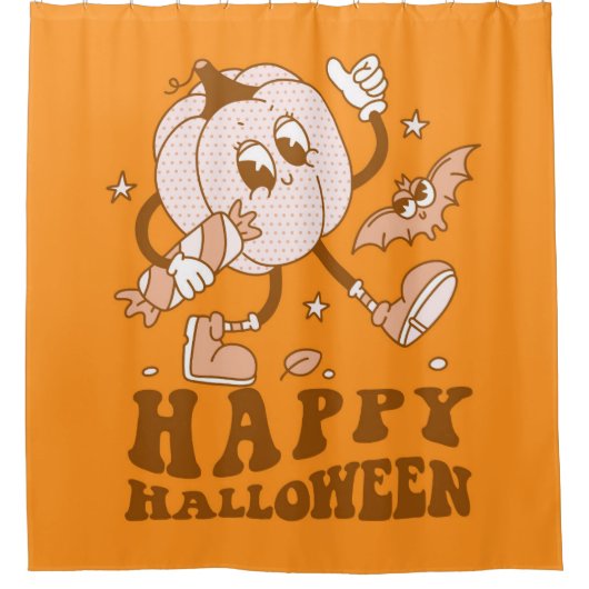 Happy Halloween| Retro Polka Dot Pumpkin Duschvorhang (Vorderseite)