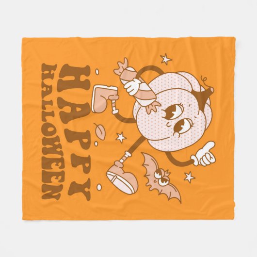 Happy Halloween| Retro Polka Dot Pumpkin Fleecedecke (Vorderseite (Horizontal))