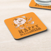Happy Halloween| Retro Polka Dot Pumpkin Getränkeuntersetzer (Linke Seite)