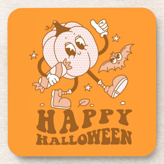 Happy Halloween| Retro Polka Dot Pumpkin Getränkeuntersetzer (Vorderseite)