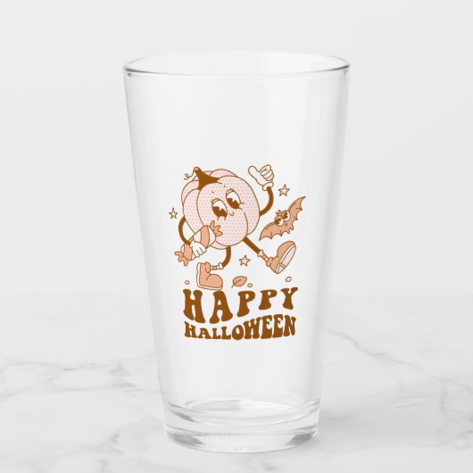 Happy Halloween| Retro Polka Dot Pumpkin Glas (Vorderseite)