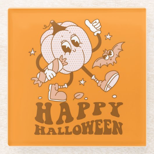 Happy Halloween| Retro Polka Dot Pumpkin Glasuntersetzer (Vorderseite)