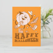 Happy Halloween| Retro Polka Dot Pumpkin Karte (Stehend Vorderseite)