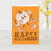 Happy Halloween| Retro Polka Dot Pumpkin Karte (Gelbe Blume)