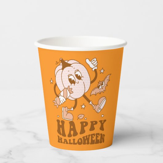 Happy Halloween| Retro Polka Dot Pumpkin Pappbecher (Vorderseite)