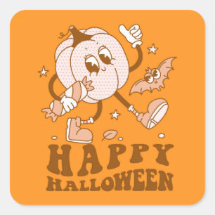 Happy Halloween  Retro Polka Dot Pumpkin Quadratischer Aufkleber