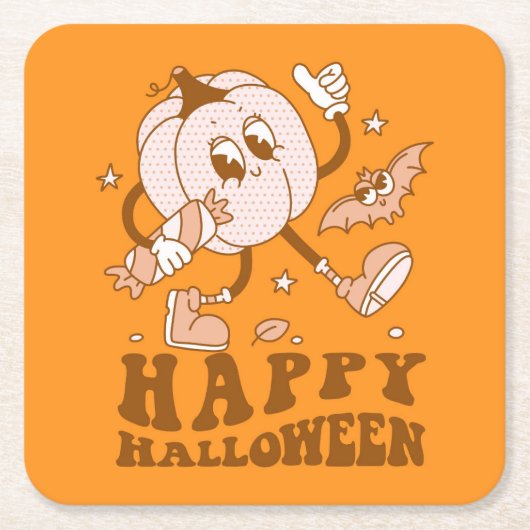 Happy Halloween| Retro Polka Dot Pumpkin Rechteckiger Pappuntersetzer (Vorderseite)