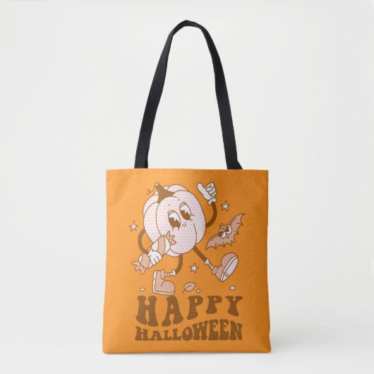 Happy Halloween| Retro Polka Dot Pumpkin Tasche (Vorderseite)