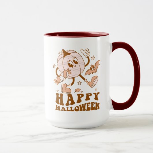 Happy Halloween| Retro Polka Dot Pumpkin Tasse (Rechts)