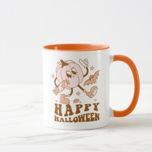 Happy Halloween| Retro Polka Dot Pumpkin Tasse (Rechts)