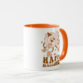 Happy Halloween| Retro Polka Dot Pumpkin Tasse (VorderseiteRechts)