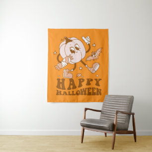 Happy Halloween Retro Polka Dot Pumpkin Wandteppich
