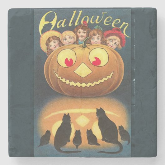 Happy Halloween Retro Poste Steinuntersetzer (Vorderseite)