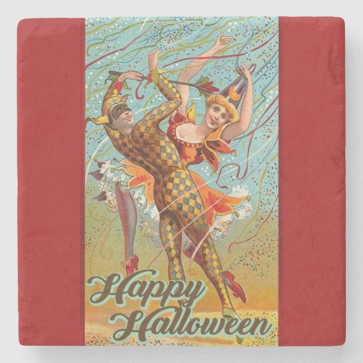Happy Halloween Retro Poster Steinuntersetzer (Vorderseite)