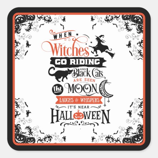 Happy Halloween Riding Hexen Quadratischer Aufkleber (Vorderseite)
