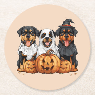 Happy Halloween Rottweiler Hunde Kürbislaterne Runder Pappuntersetzer