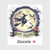 Happy Halloween - Rotzunge auf dem Broom Aufkleber (Blatt)