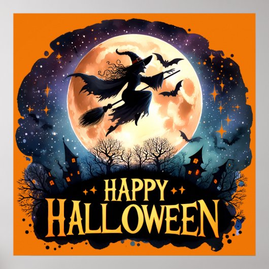 Happy Halloween - Rotzunge auf dem Broom Poster (Vorne)