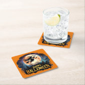 Happy Halloween - Rotzunge auf dem Broom Rechteckiger Pappuntersetzer (Vor Ort)