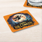 Happy Halloween - Rotzunge auf dem Broom Rechteckiger Pappuntersetzer (angewinkelt)