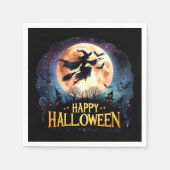 Happy Halloween - Rotzunge auf dem Broom Serviette (Vorderseite)