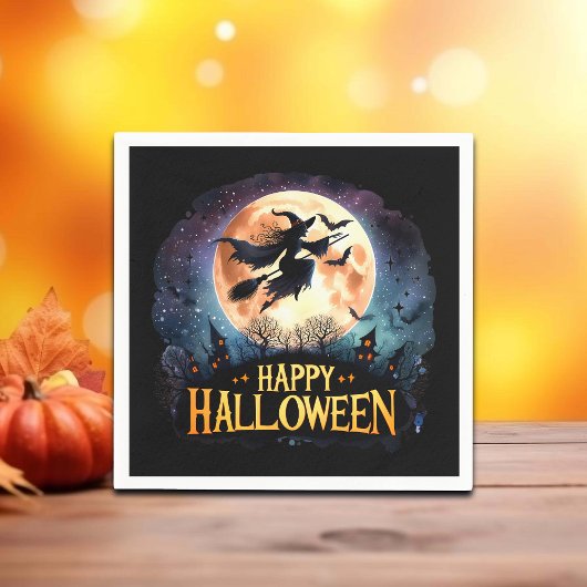 Happy Halloween - Rotzunge auf dem Broom Serviette