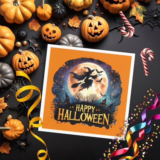 Happy Halloween - Rotzunge auf dem Broom Serviette