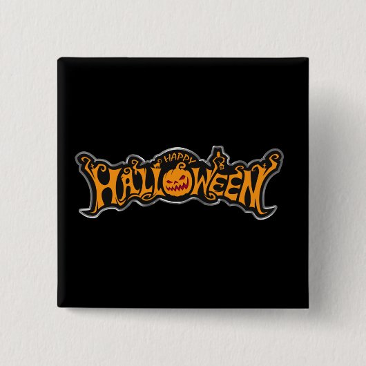Happy Halloween Ruby Eye Pumpkin Silver Frame Button (Vorderseite)