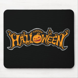 Happy Halloween Ruby Eye Pumpkin Silver Frame Mousepad