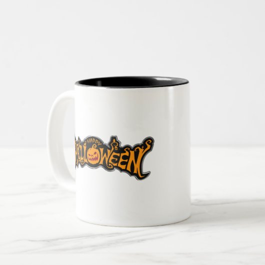 Happy Halloween Ruby Eye Pumpkin Silver Frame Zweifarbige Tasse (Vorderseite Links)