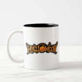 Happy Halloween Ruby Eye Pumpkin Silver Frame Zweifarbige Tasse (Links)