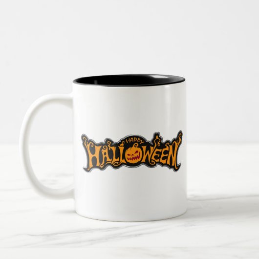 Happy Halloween Ruby Eye Pumpkin Silver Frame Zweifarbige Tasse (Links)
