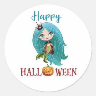 Happy Halloween Rundaufkleber Girl Mermaid Aufkleb Runder Aufkleber