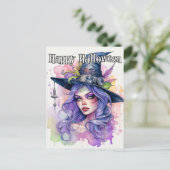 Happy Halloween Salem Witch Illustration Postkarte (Stehend Vorderseite)