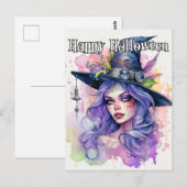 Happy Halloween Salem Witch Illustration Postkarte (Vorne/Hinten)