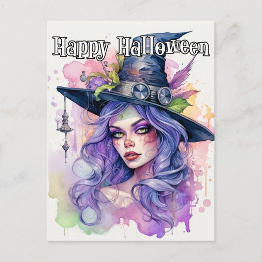 Happy Halloween Salem Witch Illustration Postkarte (Vorderseite)
