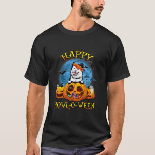 Happy Halloween Samoyed With Moon Pumpkin Dog T-Shirt