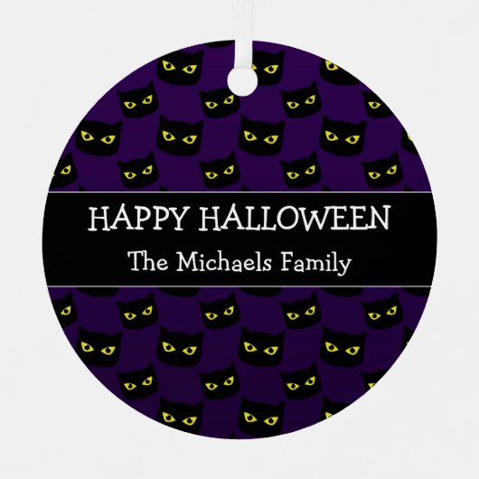 Happy Halloween schwarz Katzengelbe Augen Familien Ornament Aus Metall (Vorderseite)