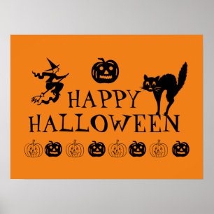 Happy Halloween Schwarz-Orange-Dekoration Poster