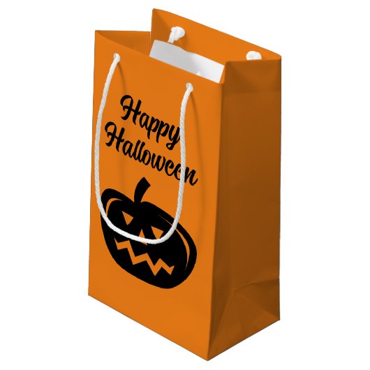 Happy Halloween Schwarz-Orange Jack eine Laterne Kleine Geschenktüte (Rückseite Schrägansicht)