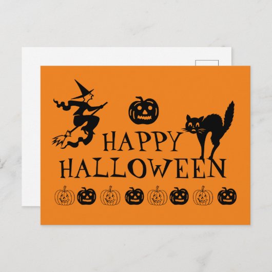 Happy Halloween schwarz-orange Leckerbissen Postkarte (Vorne/Hinten)