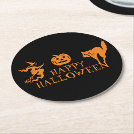 Happy Halloween schwarz-orange Leckerbissen Runder Pappuntersetzer
