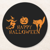 Happy Halloween schwarz-orange Leckerbissen Runder Pappuntersetzer (Vorderseite)