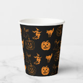 Happy Halloween Schwarz-Orange-Muster Pappbecher (Rückseite)