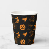 Happy Halloween Schwarz-Orange-Muster Pappbecher (Vorderseite)